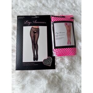 Leg Avenue Fishnet Crotchless Pantyhose Set 2 Tights One Size 1404